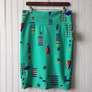 LuLaRoe Green Print Cassie Pencil Skirt, S (6-8)